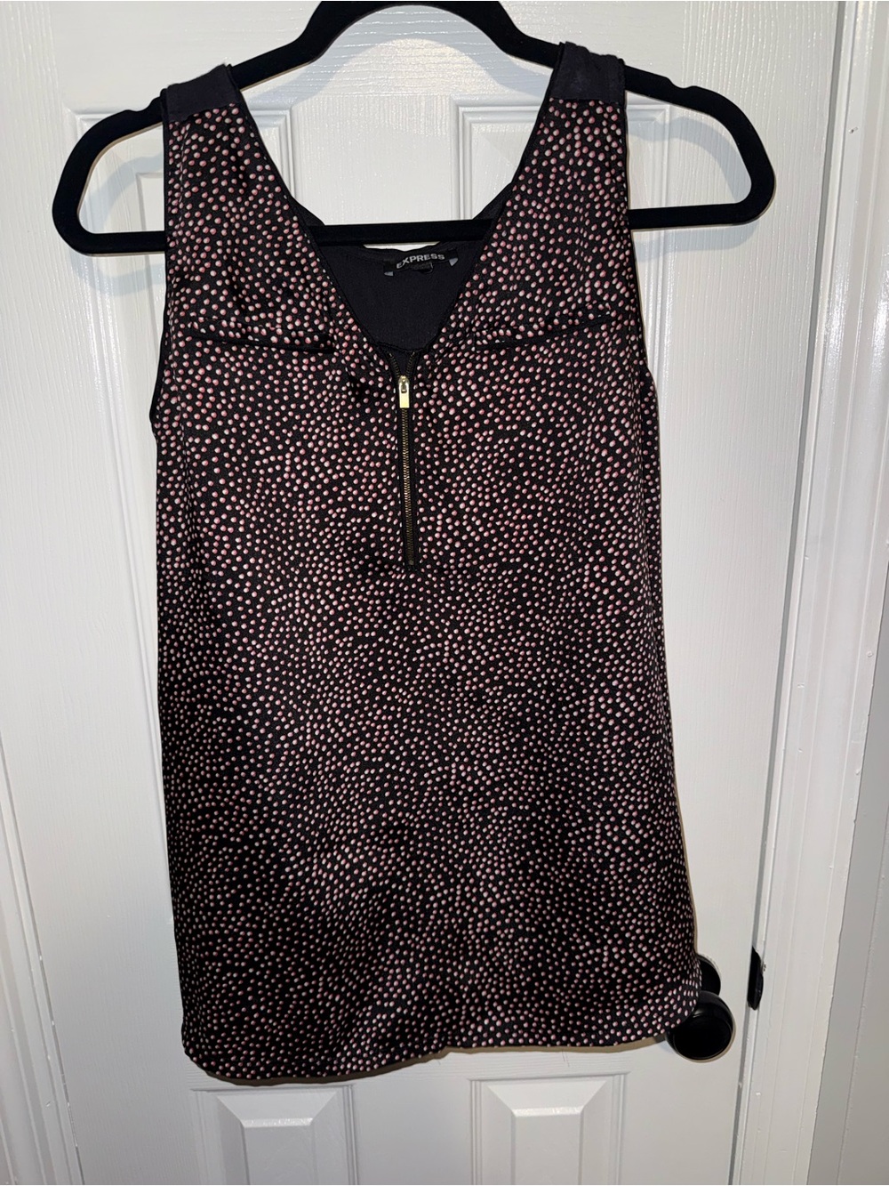Express Pink Dot Zip-Front Sleeveless Dress